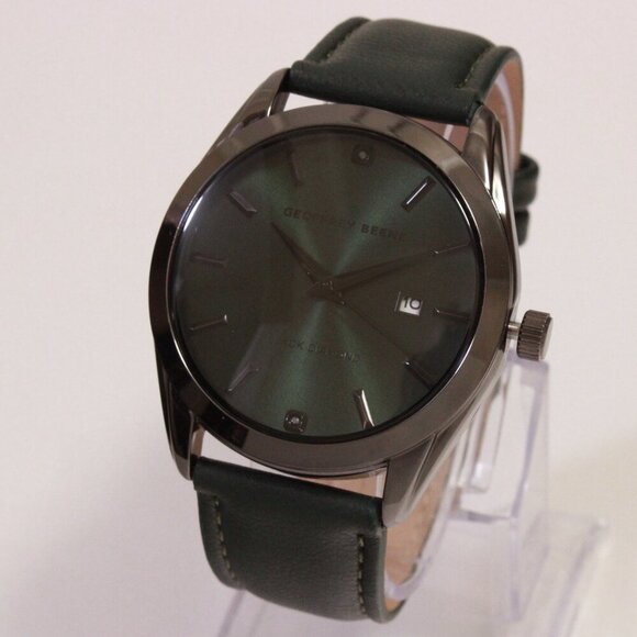 Geoffrey Beene Men's Dress Watch Diamond At 12 Emerald Green Leather 42mm - Picture 4 of 14